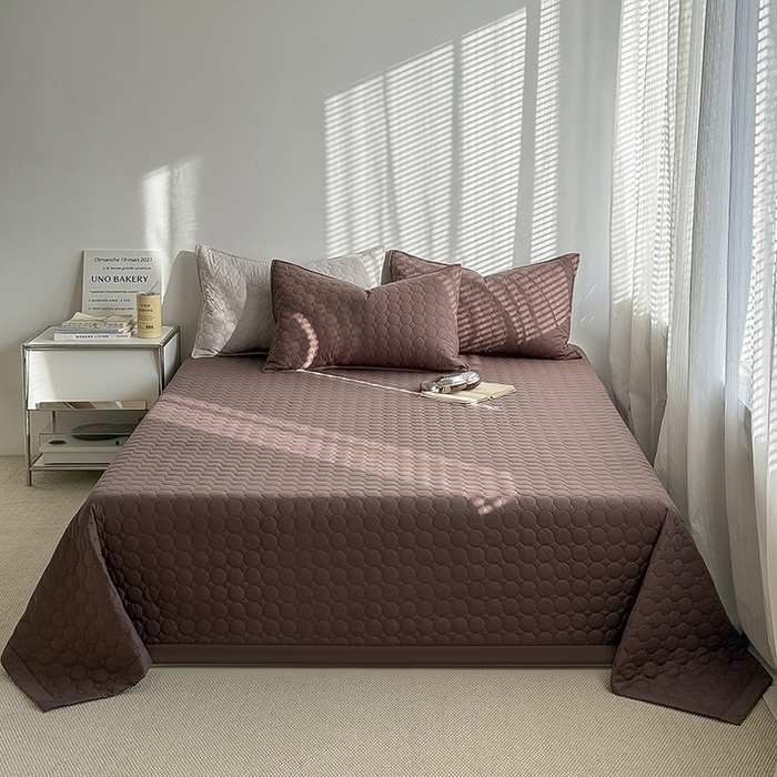 Mr.pig猪先生水洗棉 2026新款A类全棉水洗棉夹棉床盖三件套棉水洗绗缝夹棉床单加厚加棉防滑炕盖四季-圆心系列 （展示价格为控价，实际价格请联系客服） 圆心巧克力色