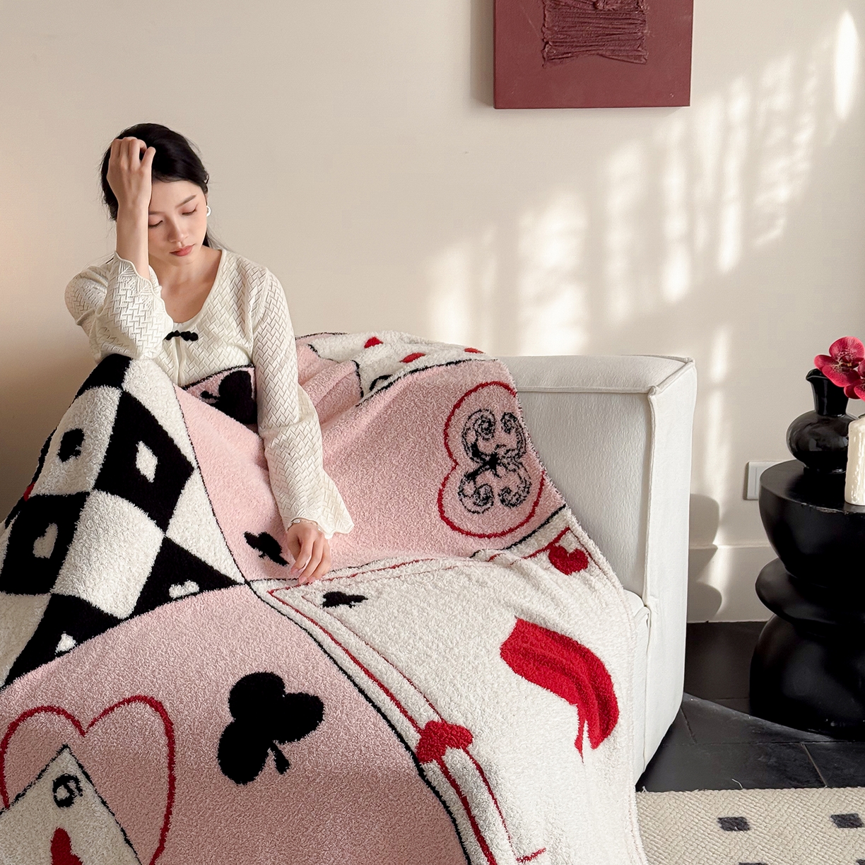 91家纺网 家纺一手货源 找家纺 多乐娜 2026新款马年新年款半边绒毛毯高克重沙发毯盖毯130*170cm大尺寸（会员-10元！附送拎包！ 严格控价：单款+40元起销售，禁止低价！) 红心效应