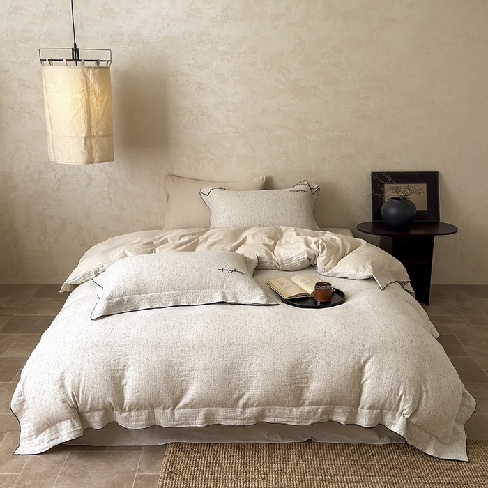 91家纺网 家纺一手货源 找家纺 （总）Mr.pig猪先生水洗棉 2026新款A类色织棉麻全棉双层纱四件套被套纯棉亚麻床上用品-棉麻素问（展示价格为控价，实际价格请联系客服）