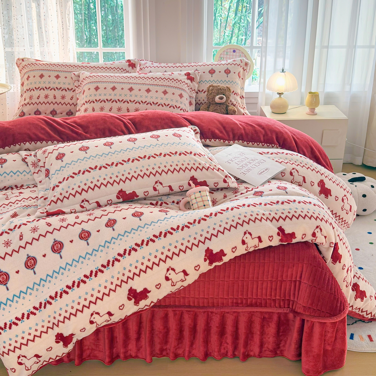 91家纺网 家纺一手货源 找家纺 铠畅 2025新款牛奶绒碎花床单床盖四件套 花妖系列 云裳-马上有福