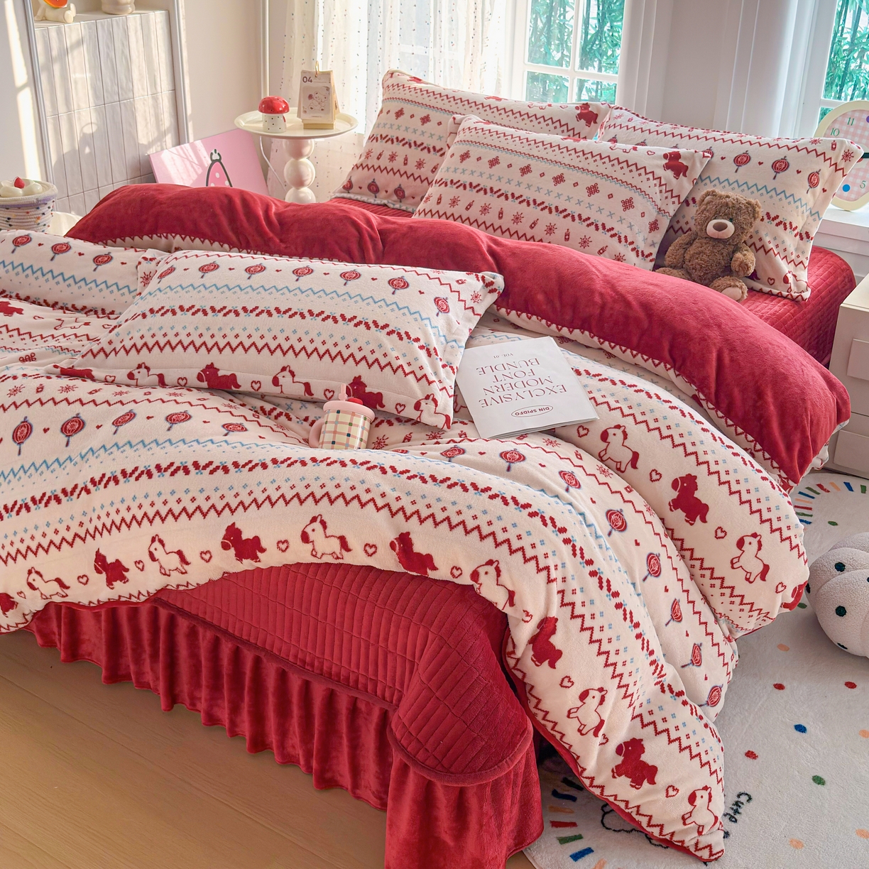 91家纺网 家纺一手货源 找家纺 铠畅 2025新款牛奶绒碎花床单床盖四件套 花妖系列 云裳-马上有福