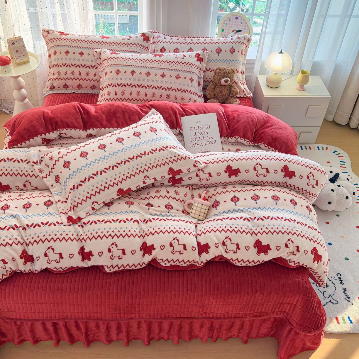 91家纺网 家纺一手货源 找家纺 铠畅 2025新款牛奶绒碎花床单床盖四件套 花妖系列 云裳-马上有福