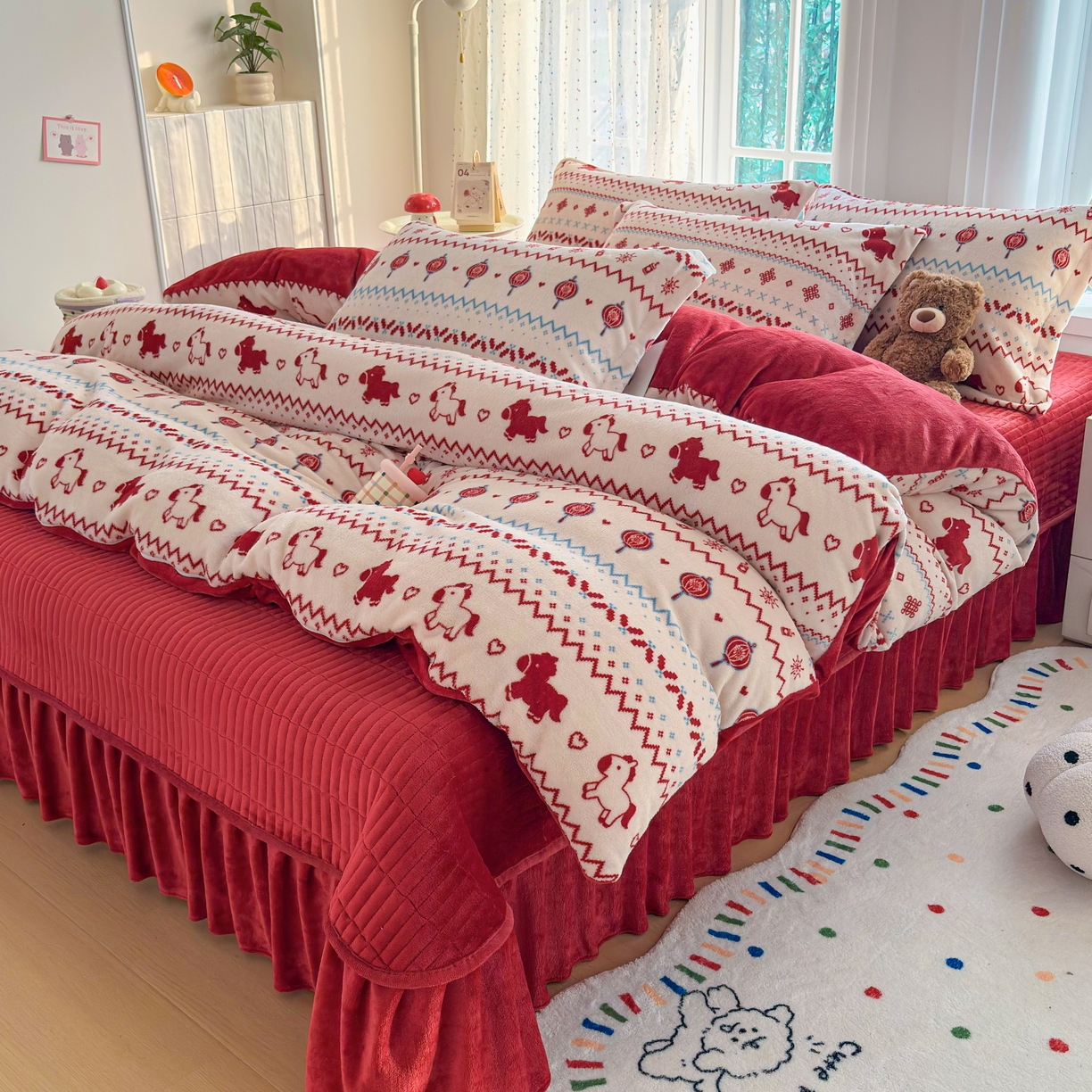 91家纺网 家纺一手货源 找家纺 铠畅 2025新款牛奶绒碎花床单床盖四件套 花妖系列 云裳-马上有福