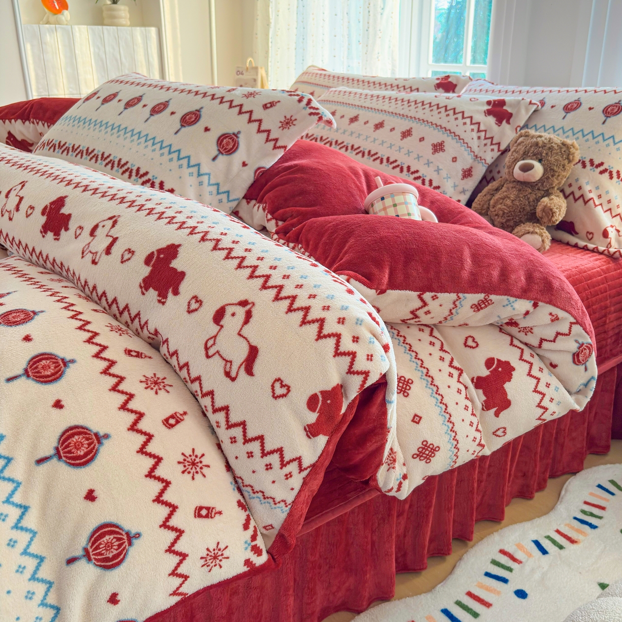 91家纺网 家纺一手货源 找家纺 铠畅 2025新款牛奶绒碎花床单床盖四件套 花妖系列 云裳-马上有福