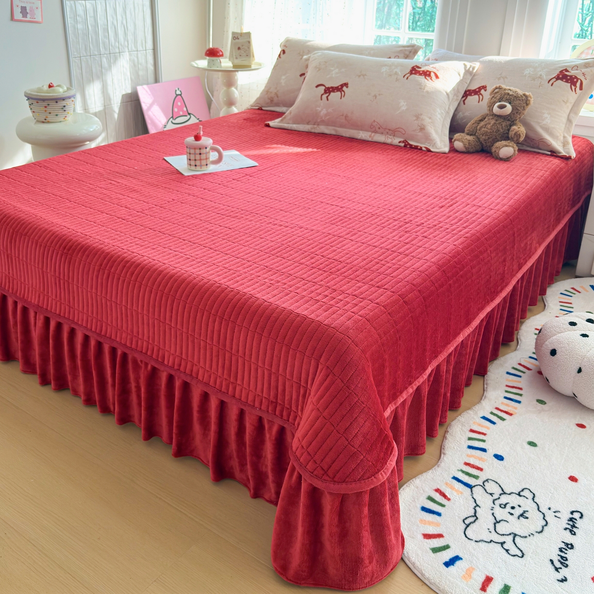 91家纺网 家纺一手货源 找家纺 铠畅 2025新款牛奶绒碎花床单床盖四件套 花妖系列 云裳-经典小马