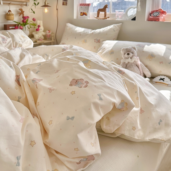 91家纺网 家纺一手货源 找家纺 捌月 2026新款奶油风全棉印花四件套 露丝