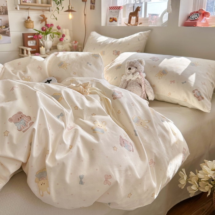 91家纺网 家纺一手货源 找家纺 捌月 2026新款奶油风全棉印花四件套 露丝