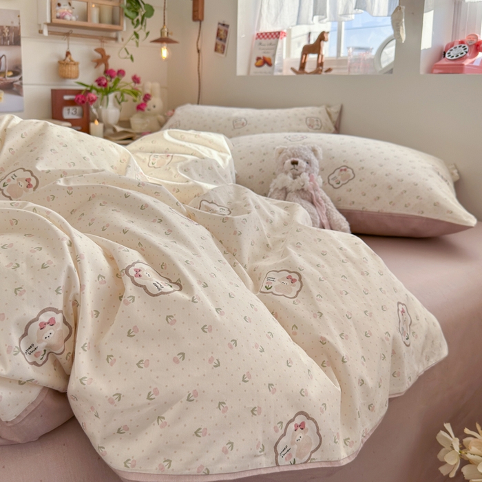 91家纺网 家纺一手货源 找家纺 捌月 2026新款奶油风全棉印花四件套 奶酪小羊