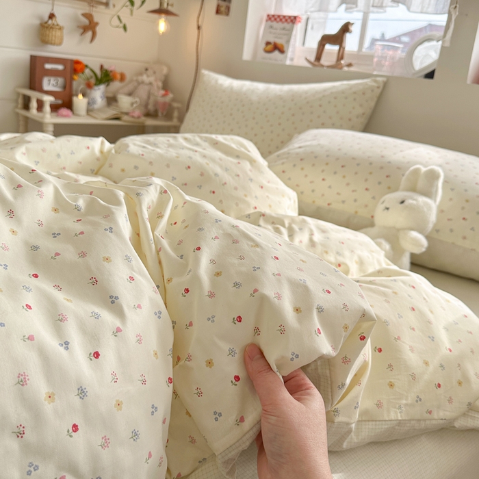 捌月 2026新款奶油风全棉印花四件套 花屿