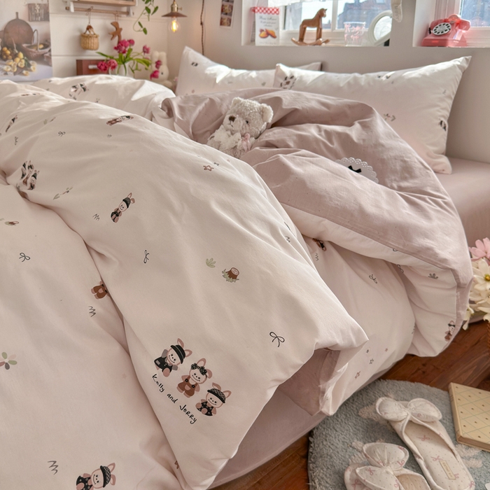 91家纺网 家纺一手货源 找家纺 捌月 2026新款奶油风全棉印花四件套 布丁