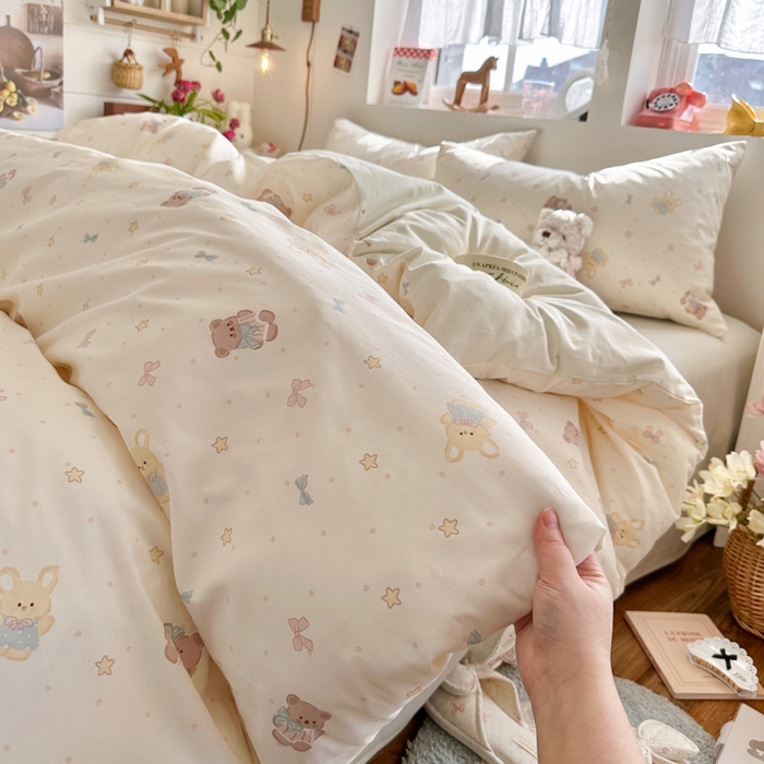 91家纺网 家纺一手货源 找家纺 捌月 2026新款奶油风全棉印花四件套 露丝