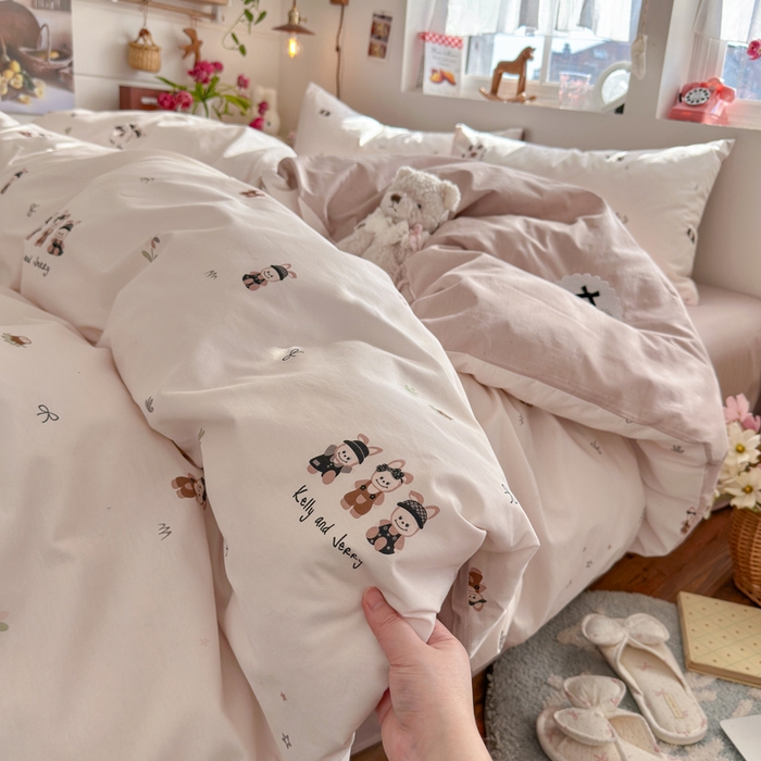 91家纺网 家纺一手货源 找家纺 捌月 2026新款奶油风全棉印花四件套 布丁