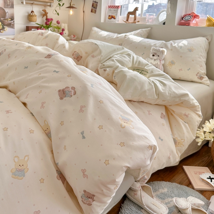 91家纺网 家纺一手货源 找家纺 捌月 2026新款奶油风全棉印花四件套 露丝