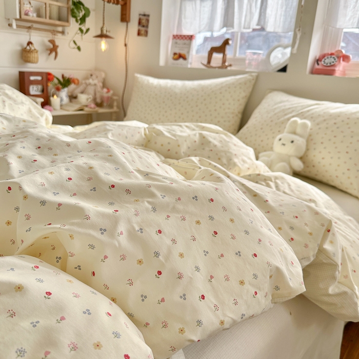 91家纺网 家纺一手货源 找家纺 捌月 2026新款奶油风全棉印花四件套 花屿