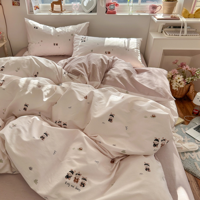 91家纺网 家纺一手货源 找家纺 捌月 2026新款奶油风全棉印花四件套 布丁