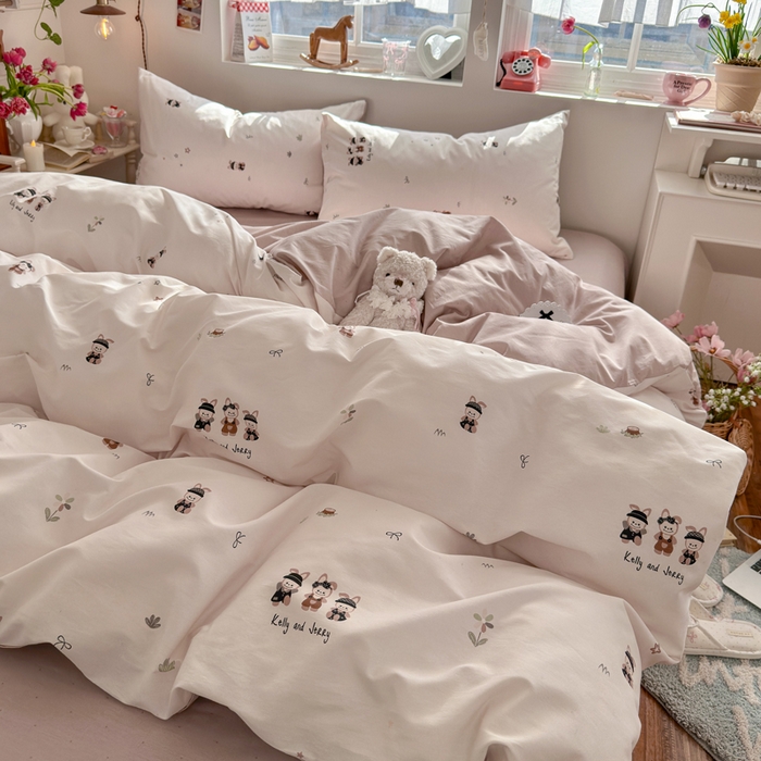 91家纺网 家纺一手货源 找家纺 捌月 2026新款奶油风全棉印花四件套 布丁