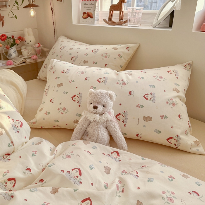 91家纺网 家纺一手货源 找家纺 捌月 2026新款奶油风全棉印花四件套 蘑菇屋