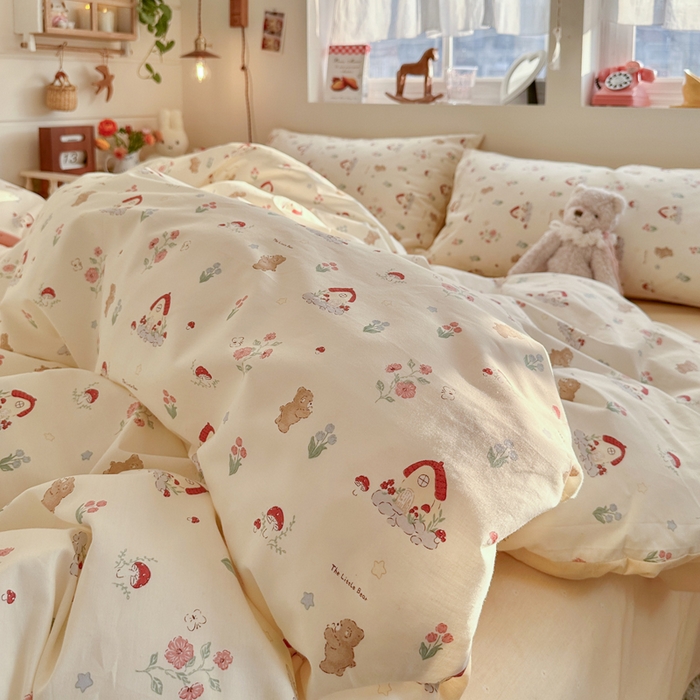 91家纺网 家纺一手货源 找家纺 捌月 2026新款奶油风全棉印花四件套 蘑菇屋