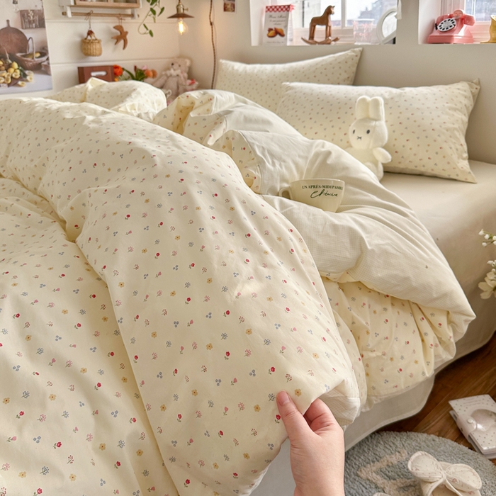 91家纺网 家纺一手货源 找家纺 捌月 2026新款奶油风全棉印花四件套 花屿