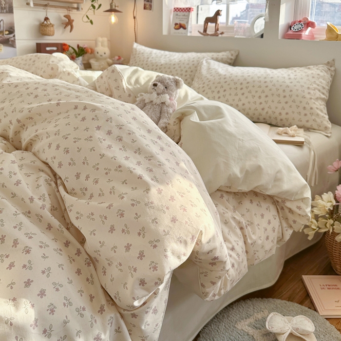 91家纺网 家纺一手货源 找家纺 捌月 2026新款奶油风全棉印花四件套 奶芙