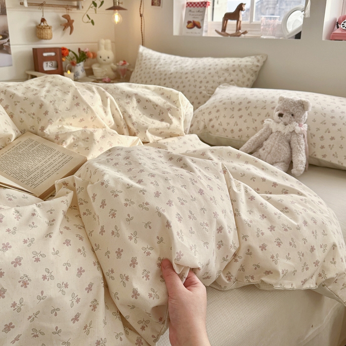 捌月 2026新款奶油风全棉印花四件套 奶芙