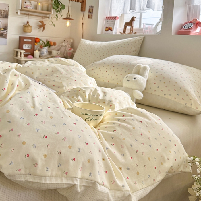 91家纺网 家纺一手货源 找家纺 捌月 2026新款奶油风全棉印花四件套 花屿