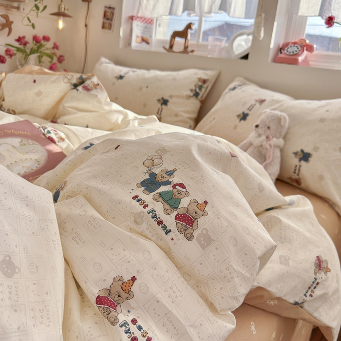 91家纺网 家纺一手货源 找家纺 捌月 2026新款奶油风全棉印花四件套 好朋友