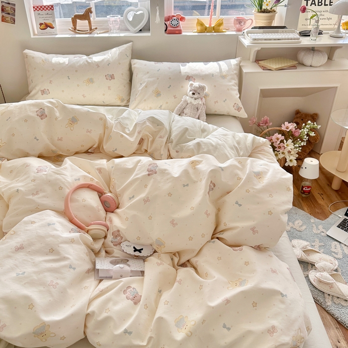 91家纺网 家纺一手货源 找家纺 捌月 2026新款奶油风全棉印花四件套 露丝