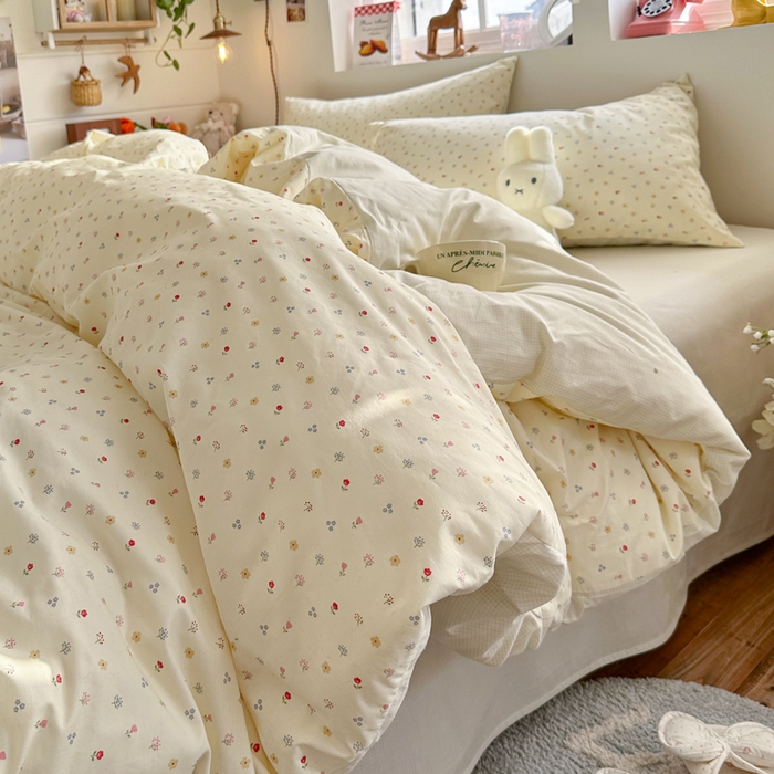 91家纺网 家纺一手货源 找家纺 捌月 2026新款奶油风全棉印花四件套 花屿