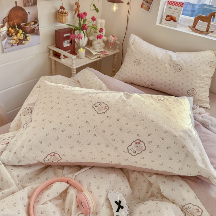 91家纺网 家纺一手货源 找家纺 捌月 2026新款奶油风全棉印花四件套 奶酪小羊