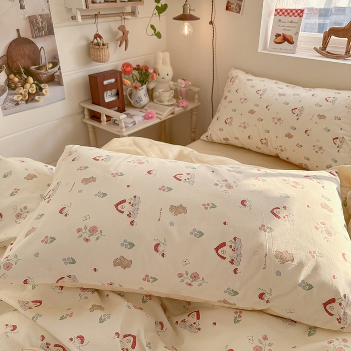 91家纺网 家纺一手货源 找家纺 捌月 2026新款奶油风全棉印花四件套 蘑菇屋