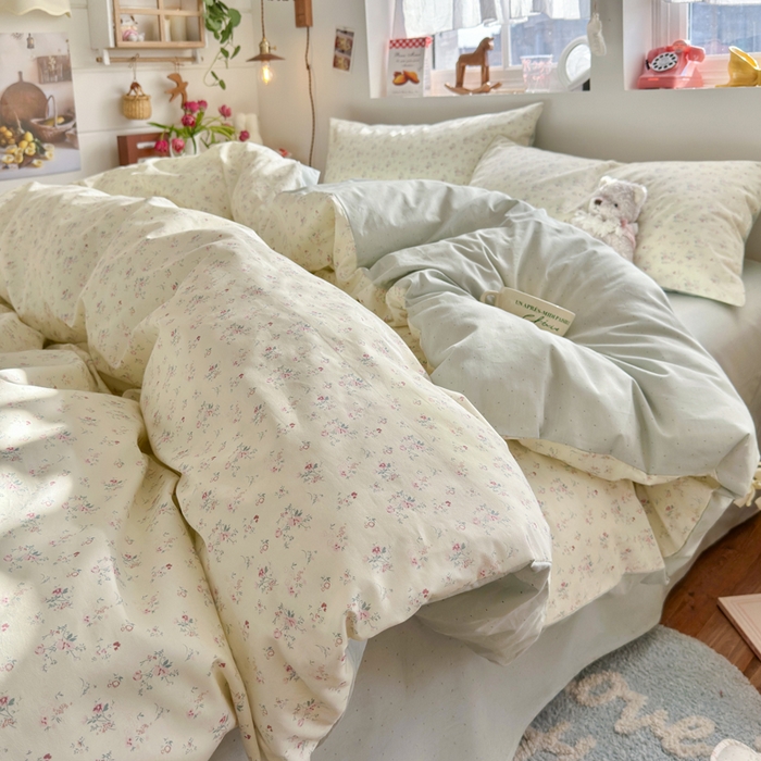 91家纺网 家纺一手货源 找家纺 捌月 2026新款奶油风全棉印花四件套 汐薇