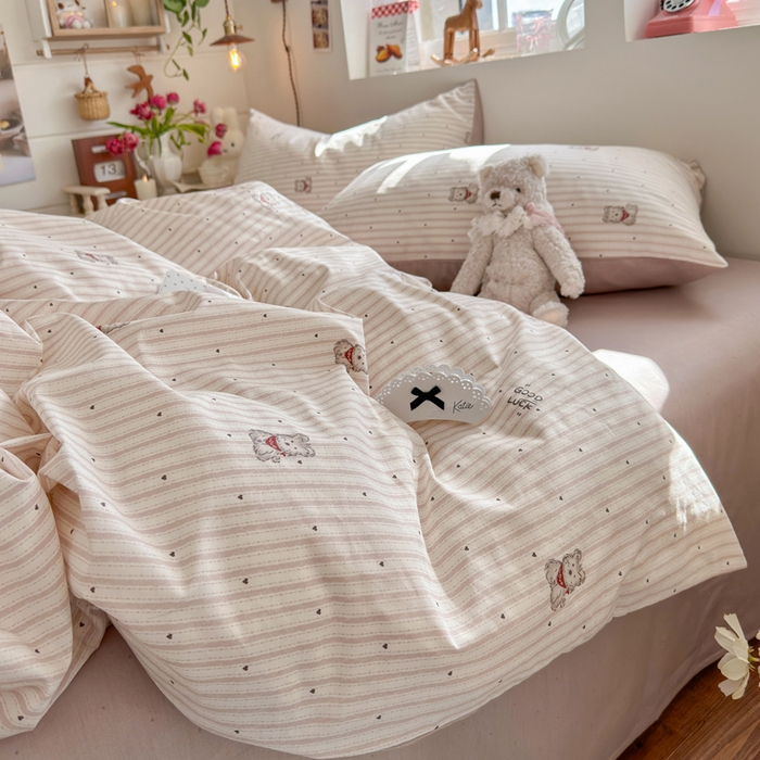 91家纺网 家纺一手货源 找家纺 捌月 2026新款奶油风全棉印花四件套 幸运狗