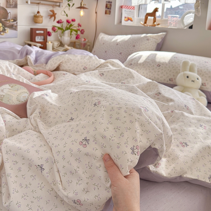 捌月 2026新款奶油风全棉印花四件套 甜蜜