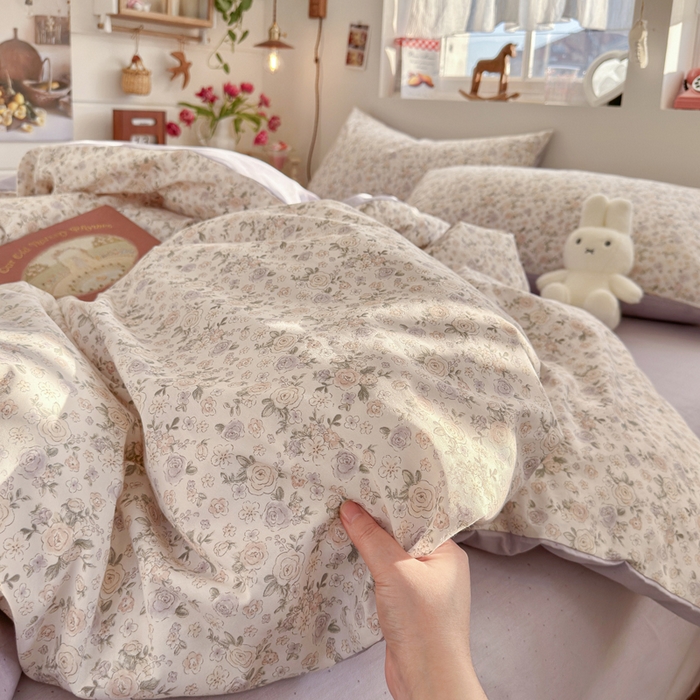 捌月 2026新款奶油风全棉印花四件套 小朵朵