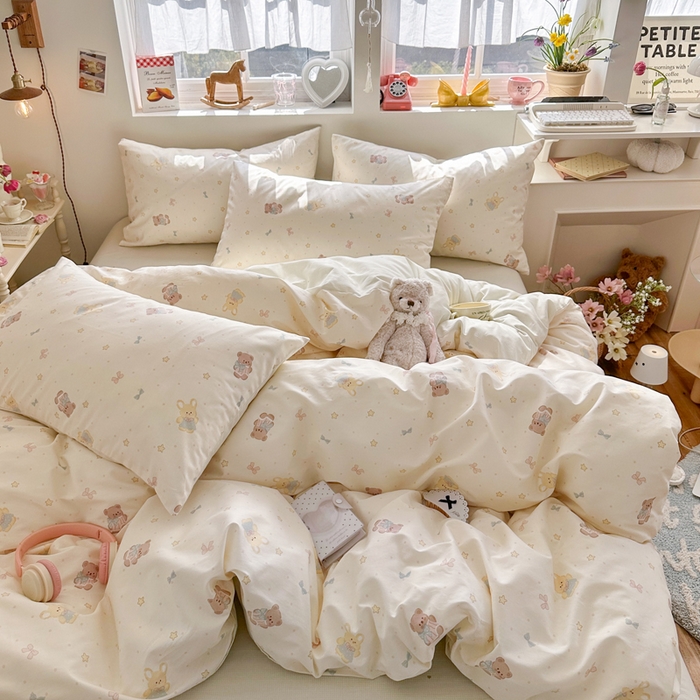 91家纺网 家纺一手货源 找家纺 捌月 2026新款奶油风全棉印花四件套 露丝