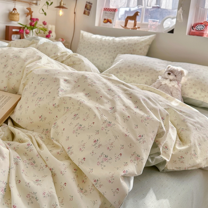 91家纺网 家纺一手货源 找家纺 捌月 2026新款奶油风全棉印花四件套 汐薇