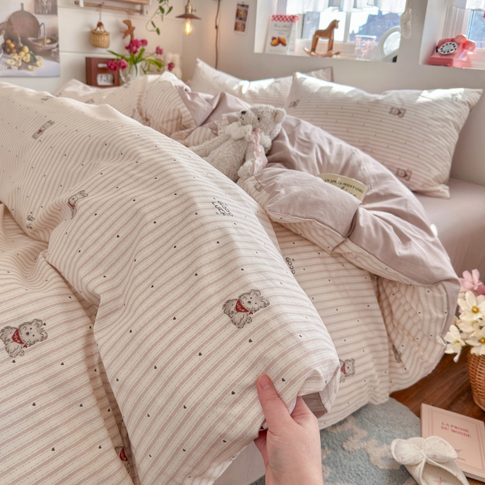 91家纺网 家纺一手货源 找家纺 捌月 2026新款奶油风全棉印花四件套 幸运狗