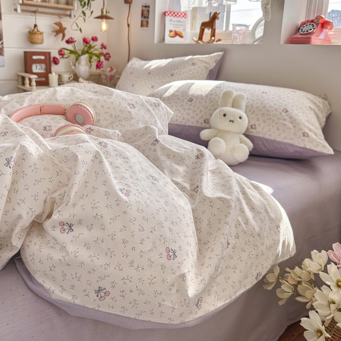 91家纺网 家纺一手货源 找家纺 捌月 2026新款奶油风全棉印花四件套 甜蜜