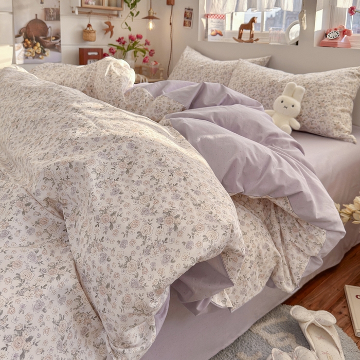 91家纺网 家纺一手货源 找家纺 捌月 2026新款奶油风全棉印花四件套 小朵朵