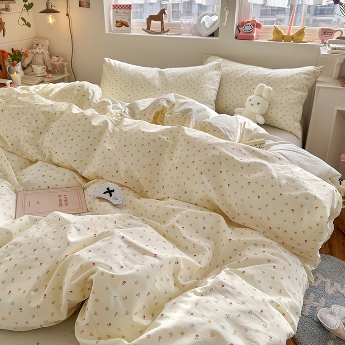 91家纺网 家纺一手货源 找家纺 捌月 2026新款奶油风全棉印花四件套 花屿