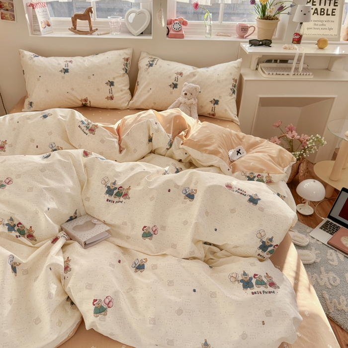 91家纺网 家纺一手货源 找家纺 捌月 2026新款奶油风全棉印花四件套 好朋友