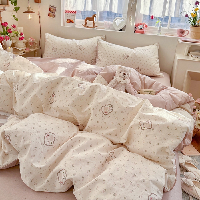 91家纺网 家纺一手货源 找家纺 捌月 2026新款奶油风全棉印花四件套 奶酪小羊