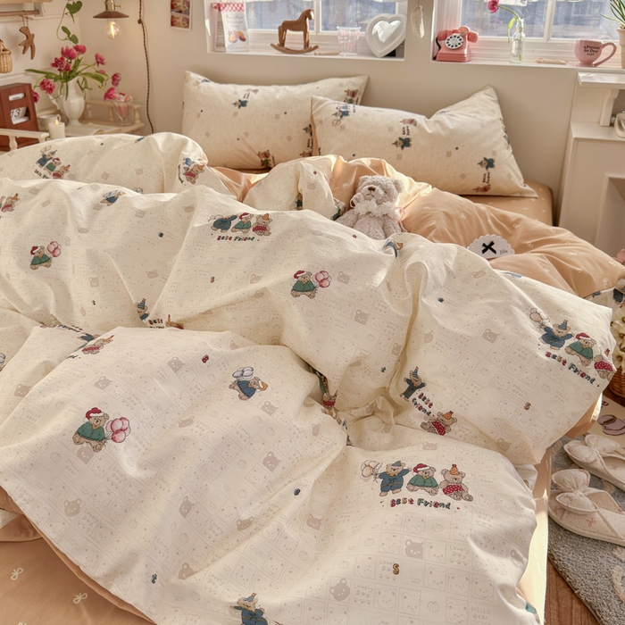 91家纺网 家纺一手货源 找家纺 捌月 2026新款奶油风全棉印花四件套 好朋友