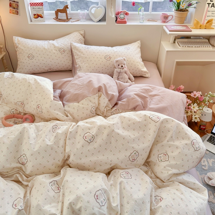 91家纺网 家纺一手货源 找家纺 捌月 2026新款奶油风全棉印花四件套 奶酪小羊