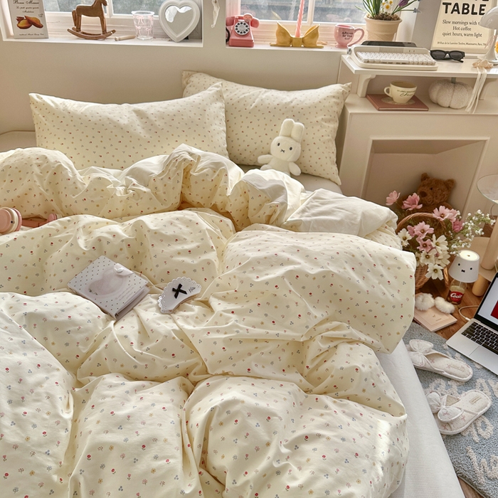 91家纺网 家纺一手货源 找家纺 捌月 2026新款奶油风全棉印花四件套 花屿