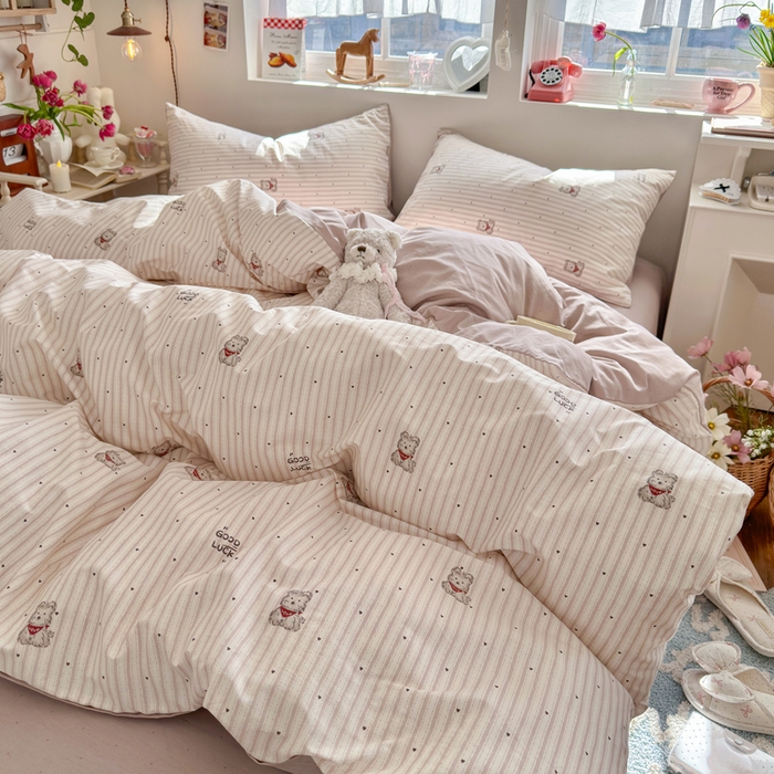 91家纺网 家纺一手货源 找家纺 捌月 2026新款奶油风全棉印花四件套 幸运狗