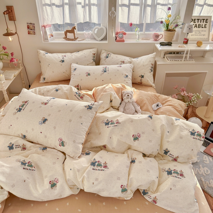 91家纺网 家纺一手货源 找家纺 捌月 2026新款奶油风全棉印花四件套 好朋友