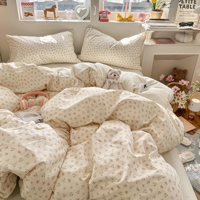 91家纺网 家纺一手货源 找家纺 捌月 2026新款奶油风全棉印花四件套 奶芙