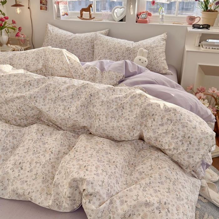 91家纺网 家纺一手货源 找家纺 捌月 2026新款奶油风全棉印花四件套 小朵朵